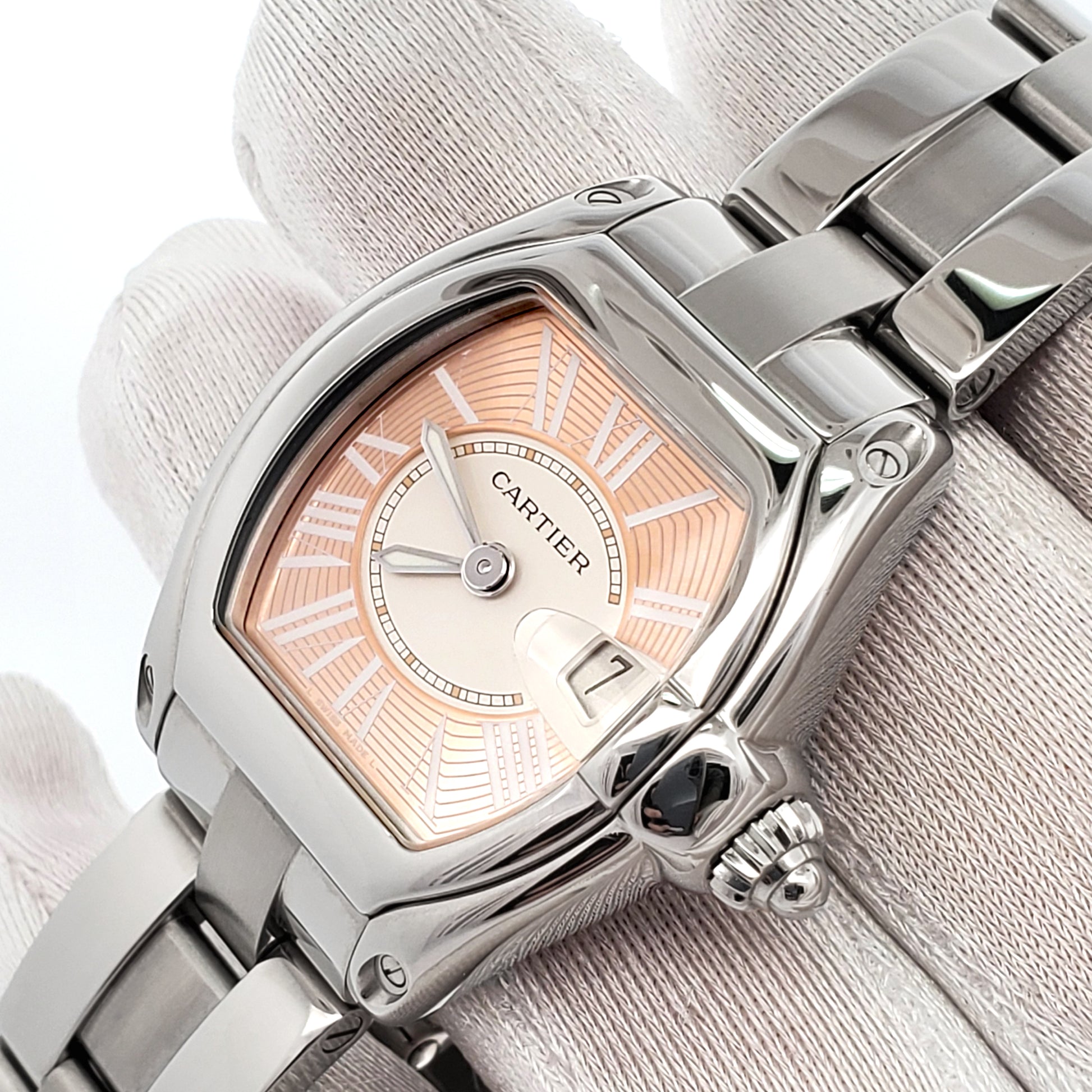 Cartier Roadster Coral Dial Limited Edition Steel Ladies Watch W62054V3 2675