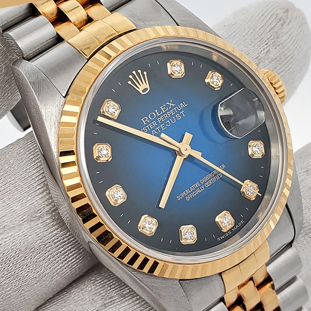 Rolex Datejust 36mm Factory Blue Vignette Diamond Yellow Gold/Steel Watch 16233