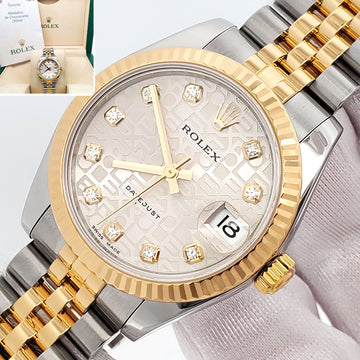 Rolex Datejust Factory Diamond Silver Jubilee Dial 2-tone Yellow Gold/Steel 31mm Watch 178273 Box Papers