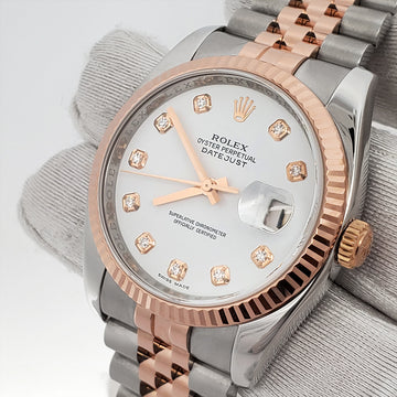 Rolex Datejust 36mm Factory White Diamond Dial 2-Tone Rose Gold/Steel Jubilee 116231G Watch