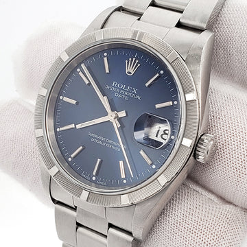 Rolex Date 15210 34mm Blue Index Dial Steel Oyster Watch