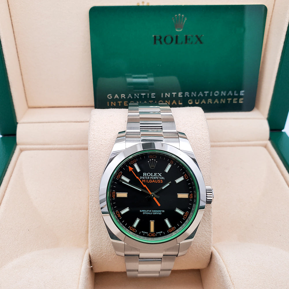 Rolex Milgauss 40mm 116400GV Green Crystal Steel Watch Box Papers