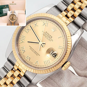 Rolex Datejust 36mm 116233 2-Tone Champagne Roman Dial Jubilee Watch Box Papers