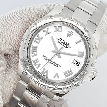 Rolex Datejust Midsize 31mm White Roman Dial Scattered Diamond Bezel Watch 178240