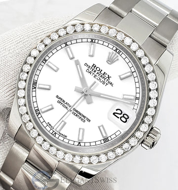 Rolex Datejust Midsize 31mm 178240 White Index Dial Watch With 0.95ct Diamond Bezel