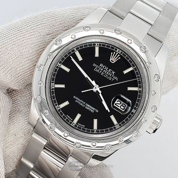 Rolex Datejust Midsize 31mm Black Index Dial Scattered Diamond Bezel Watch 178240