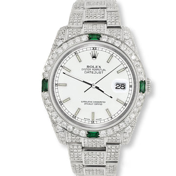 Rolex Datejust 36mm 12.4ct Diamonds Emeralds Bezel/Case/Bracelet White Index Dial Steel Watch Box Papers
