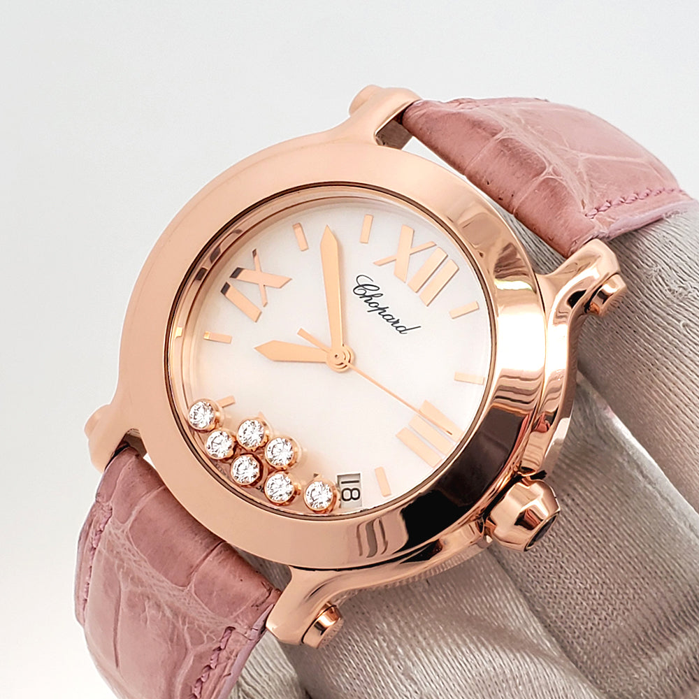 Chopard Happy Sport Pearl Dial 7 Floating Diamond Rose Gold Ladies 36mm Watch 4183