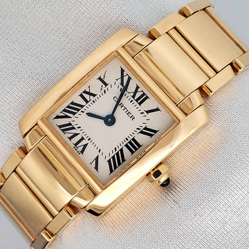 Cartier Tank Francaise Small 20mm 18K Yellow Gold Roman Dial Ladies Watch W50002N2 Box Booklet