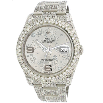Rolex Datejust 36mm 116200 Pave 16.9CT Diamond Bezel/Case/Bracelet/Silver Flower Dial Watch Box Papers