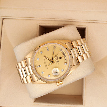 Rolex President Day-Date 36mm Factory Champagne Diamond Dial Yellow Gold Watch 18038