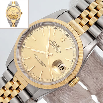 Rolex Datejust 36mm Champagne Index Yellow 2-tone Gold/Steel Jubilee Watch 16233