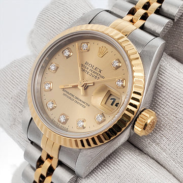 Rolex Datejust 26mm 2-Tone Factory Champagne Diamond Dial Yellow Gold/Steel Jubilee Watch 69173