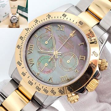 Rolex Cosmograph Daytona Factory Tahitian Mother of Pearl Dial Yellow Gold/ Steel Watch 116523 Box/Papers/Service Papers
