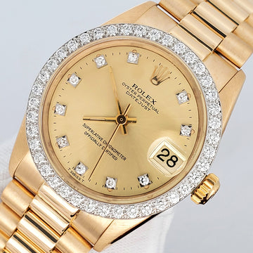 Rolex President 31mm Factory Diamond Dial/Bezel Yellow Gold Midsize Watch 6828