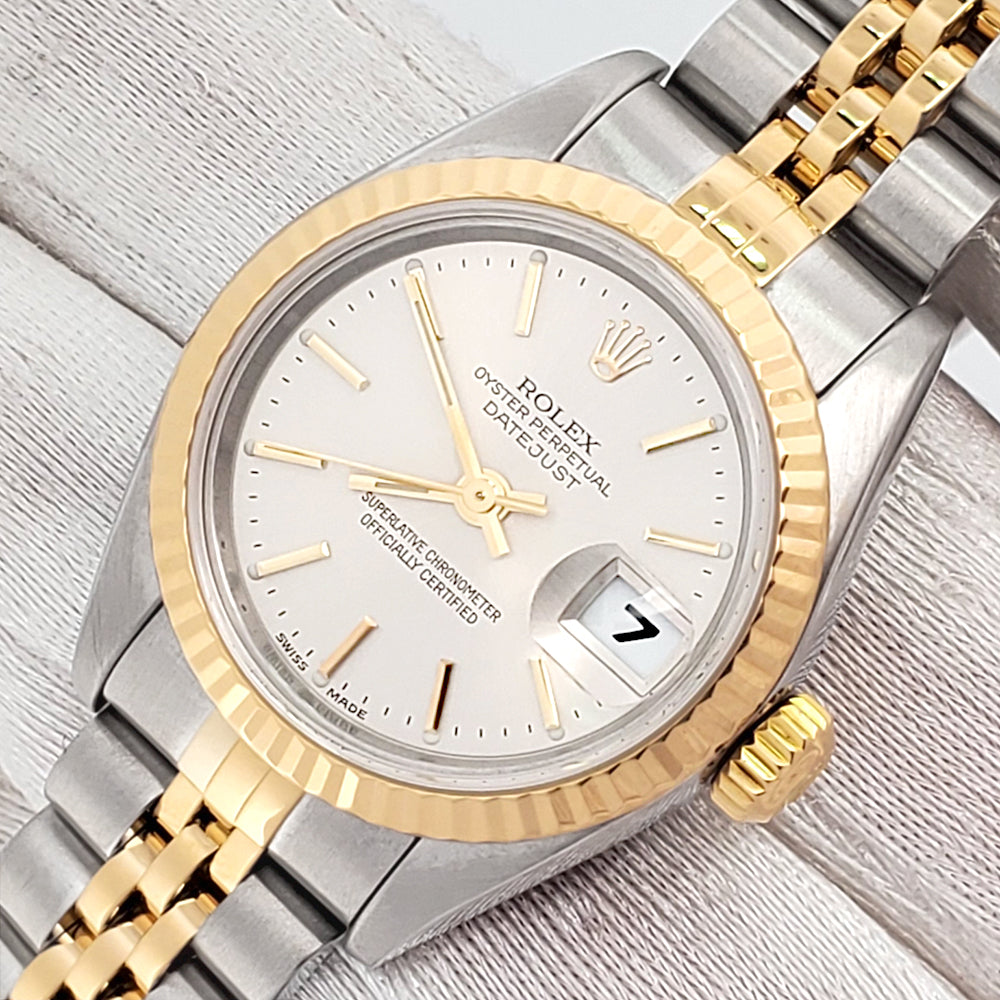 2000 Rolex Datejust 26mm 79173 Silver Index Dial Yellow Gold Fluted Bezel Jubilee Watch