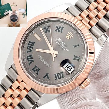 2021 Rolex Datejust 41 Wimbledon Slate Dial 126331 2-tone Rose Gold/Steel Jubilee Watch Box Papers