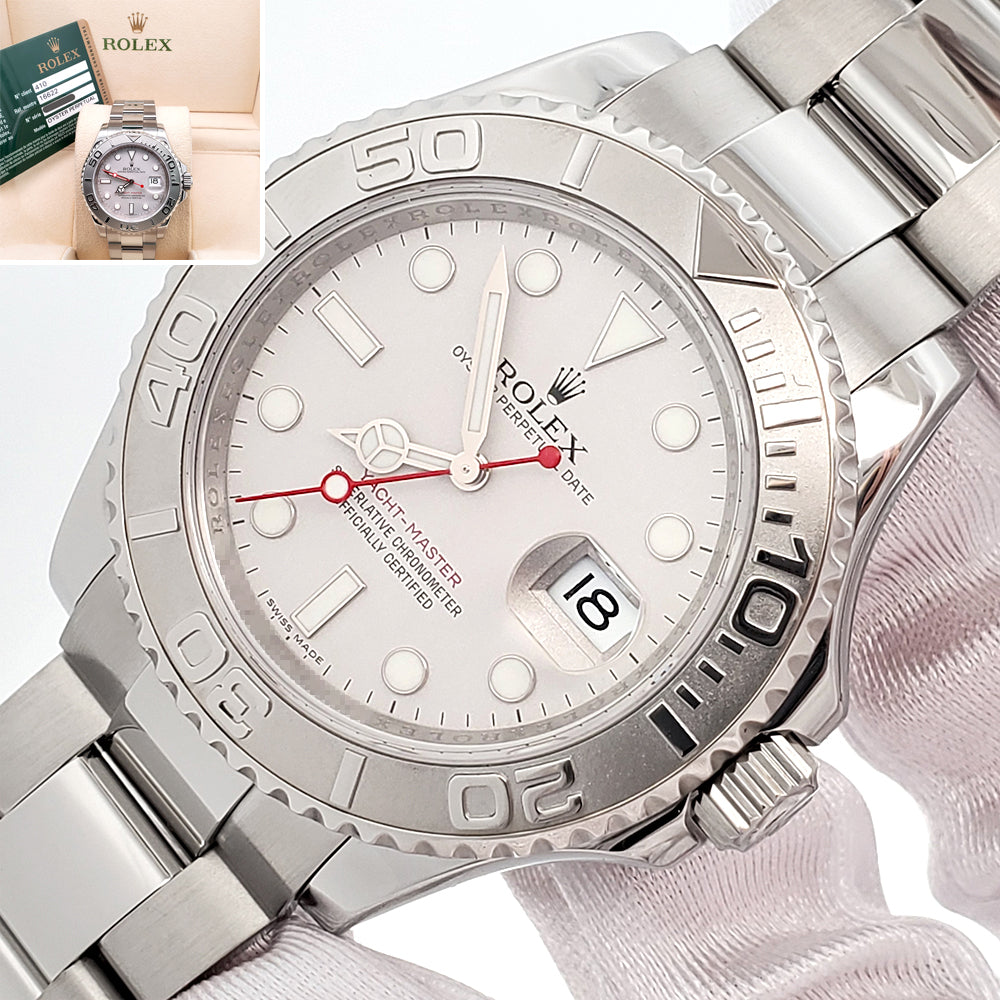 Rolex Yacht-Master 40mm Platinum Bezel Steel Watch 16622 Box Papers