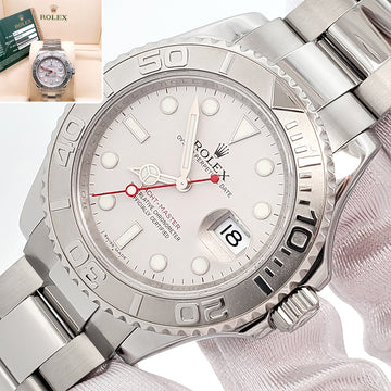 Rolex Yacht-Master 40mm Platinum Bezel Steel Watch 16622 Box Papers
