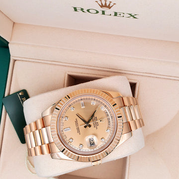 Rolex President Day-Date II 41mm Factory Diamond Champagne Yellow Gold Watch 218238