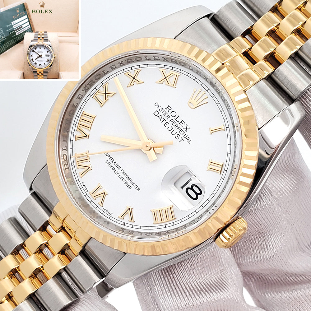 Rolex Datejust 36mm White Roman 2-Tone Yellow Gold/Steeel Jubilee Watch 116233 Box Papers