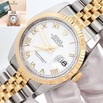 Rolex Datejust 36mm White Roman 2-Tone Yellow Gold/Steel Jubilee Watch 116233 Box Papers