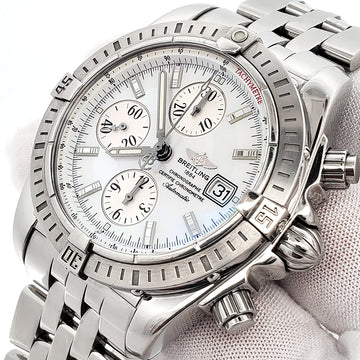 Breitling Chronomat Evolution 44mm Factory White Pearl Chronograph Steel Watch A13356