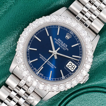 Rolex Datejust Midsize 31mm Blue Index Dial  2.25ct Diamond Bezel Jubilee Watch