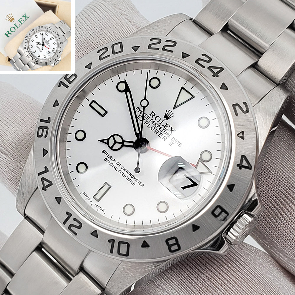 Rolex Explorer II 40mm Polar White Steel Oyster Watch 16570  Box Papers