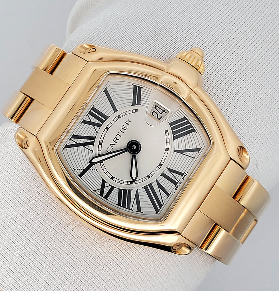 Cartier Roadster 30mm 18k Yellow Gold Watch W62018V1 2676 Box Booklet