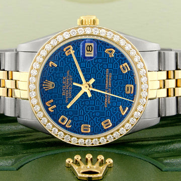 Rolex Datejust 2-tone 31mm 68273 Blue Anniversary Arabic Watch With 0.95ct Diamond Bezel