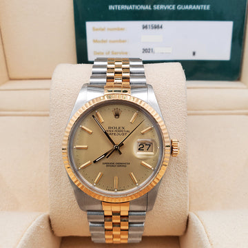 Rolex Datejust 36mm Champagne Index Dial Yellow Gold/Stainless Steel Jubilee 16013 Watch