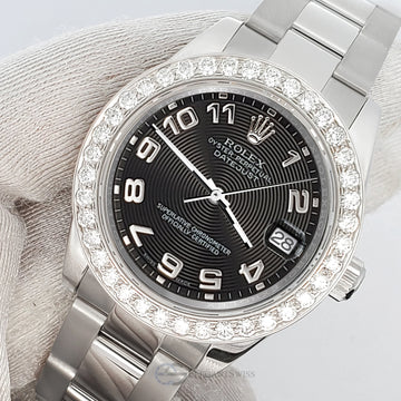 Rolex Datejust 31mm 1.6ct 178240 Diamond Bezel/Black Concentric Dial Stainless Steel Watch