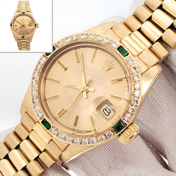 Rolex President Ladies Champagne Index Yellow Gold 26mm Watch Custom Diamond Bezel 6917