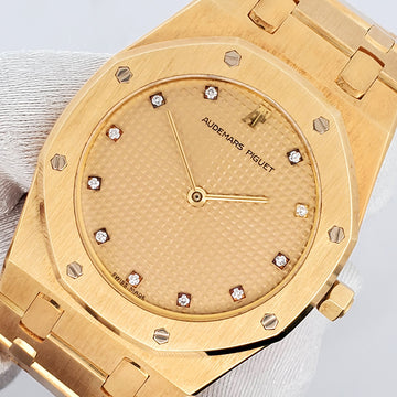 Audemars Piguet Royal Oak Champagne Tapisserie Diamond Dial 33mm Yellow Gold Watch 56303BA