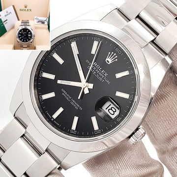 2019 Rolex Datejust 41mm Black Index Dial Steel Oyster Watch 126300 Box/Papers/Tag