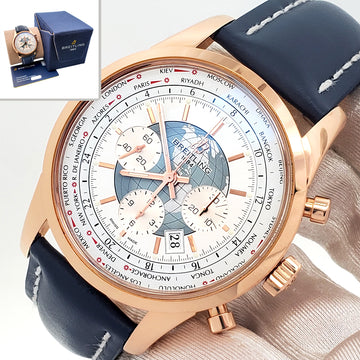 Breitling Transocean Chronograph Unitime Rose Gold 46mm Watch RB0510 Box Papers