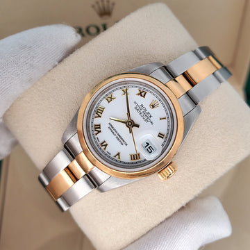 Rolex Lady Datejust 26mm 2-Tone 79163 White Roman Dial Yellow Gold/Steel Oyster Watch