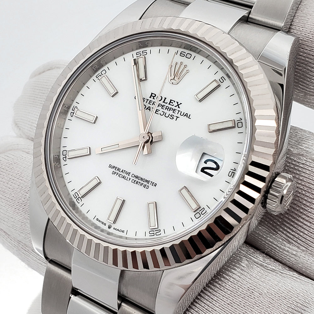 Rolex Datejust 41 126334 White Index White Gold Fluted Bezel Steel Oyster Watch