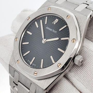 Audemars Piguet Royal Oak 33mm Black Tapisserie Steel Watch 6303ST Box Papers