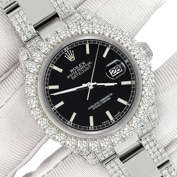 Rolex Datejust 31mm Black Index Dial Pave 7.2ct Iced Diamond Watch 178240