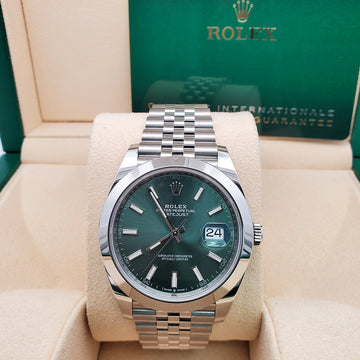 Rolex Datejust 41 126300 Mint Green Dial Stainless Steel Jubilee Watch 2023 Box Papers