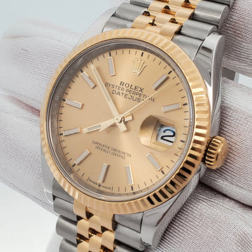 Rolex Datejust 126233 36mm 2-Tone Champagne Index Dial Yellow Gold Fluted Jubilee Watch Box Papers