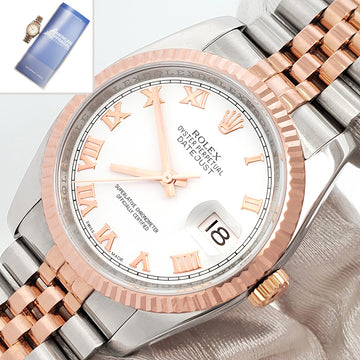 Rolex Datejust 36mm White Roman Dial Rose Gold/Steel Jubilee Watch 116231