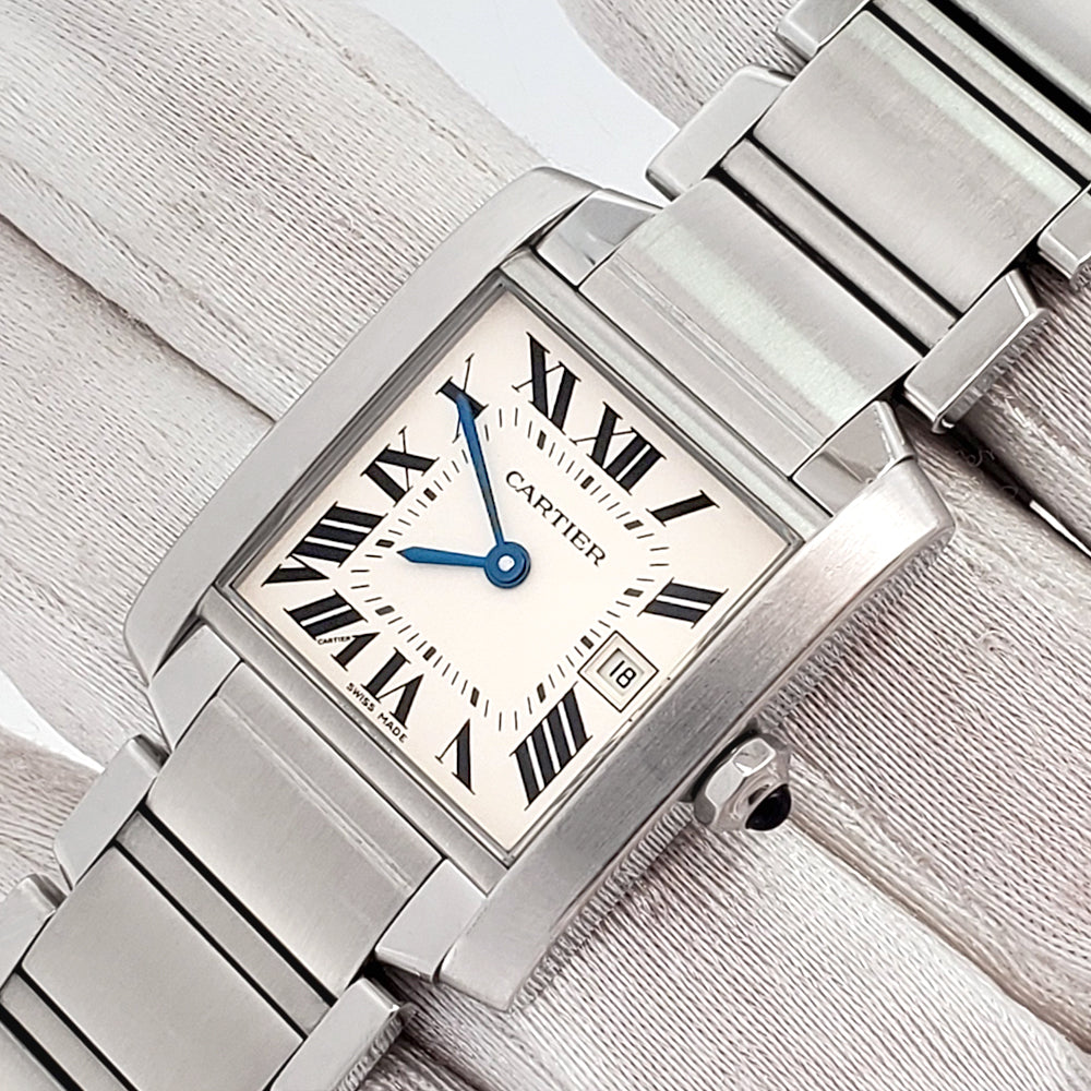 Cartier Tank Francaise 25mm White Roman Dial Stainless Steel Quartz Watch 2465 W51011Q3