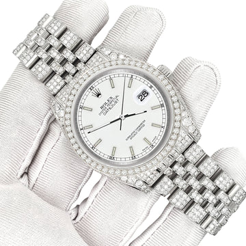 Rolex Datejust 36mm Pave 10.2ct Iced Diamond White Index Dial Jubilee Watch 116200 Box Papers