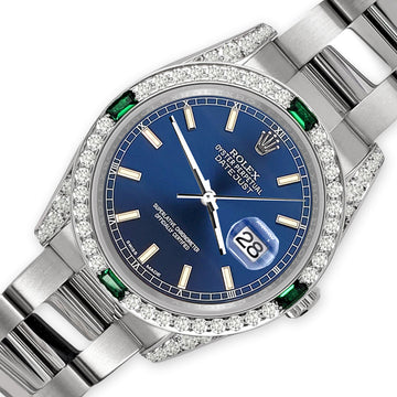 Rolex Datejust Blue Index Dial 36mm 2.5ct Diamond Bezel 116200 Steel Watch