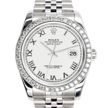 Rolex Datejust 36MM White Roman Dial Steel Jubilee Watch with 1.85CT Custom Diamond Bezel 116200