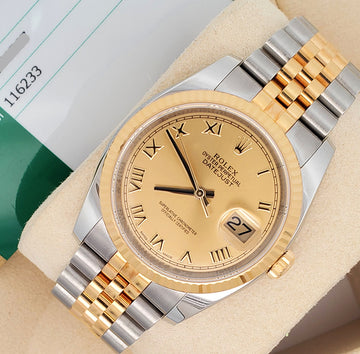 Rolex Datejust 36mm 2-Tone Champagne Roman 116233 Jubilee Watch Box Papers