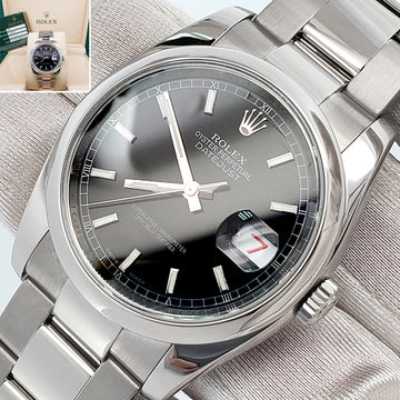 Rolex Datejust 36mm Black Index Dial Steel Oyster Watch 116200 Box Papers